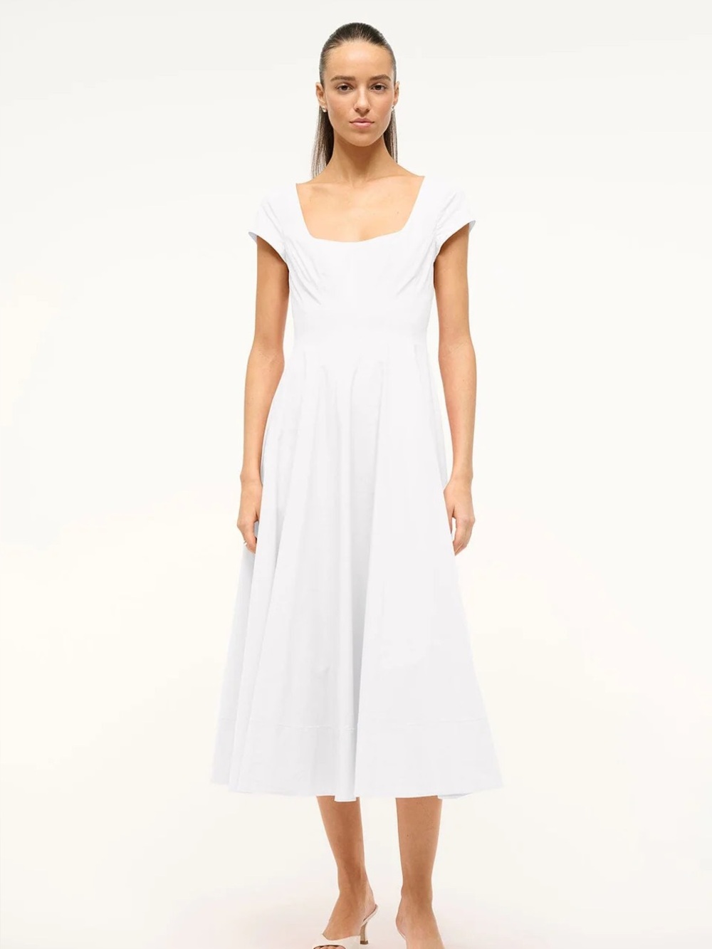Staud Short Sleeve Wells Dress in White